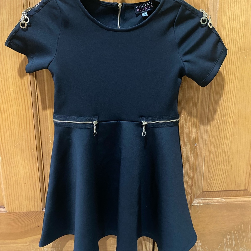 Little girls Hannah Banana black dress with gold hardware